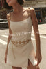 Timeless Exquisite Tweed Fabric Metal Coin Chain Detail Slip Mini Dress