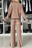 Warm Embrace Knit Ribbed Colorblock Trim Pocket Top and Stretch Slit Pants Set