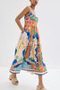 Unique Printed Lace-up Suspender Pockets Casual Resort Style Midi Dress