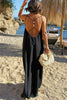 Sunny Beach Straps Unique Beaded Detail Backless Slit Maxi Dress
