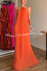 Coralie Pleated Metal Ring Halter Backless Loose Maxi Dress