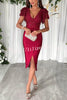 Dreamy Luxury Lace and Satin Patchwork Ruffle Sleeve Ruched Midi Dress