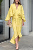 Chantelle Linen Blend Kimono Sleeves Drape High Low Maxi Dress