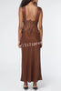 Wonderful Fusion Satin Lace Trim Poka Dot V-neck Drape Maxi Dress