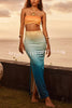 Sunset Coast Gradient Print Reversible Style Bandeau Stretch Maxi Dress