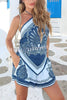 Jiya Linen Blend Unique Print Halter Scarf Tank and Elastic Waist Pocket Shorts Set
