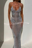 Fashion Jacquard Sexy See-through Halter Neck Backless Slim Maxi Dress