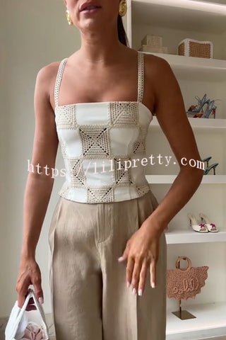 Angie Contrast Patchwork Crochet Appliqu¨¦ Strap Tank Top