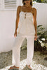Vacation Day To Night Textured Lace-up Elastic Waist Backless Loose Jumpsuit