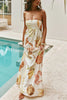 Island Time Linen Blend Unique Print Strapless Back Tie-up A-line Maxi Dress