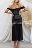 Eyes on Me Mesh Off Shoulder Ruched Fishtail Stretch Maxi Dress