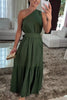 Solid Color One Shoulder Waist Tie Maxi Dress