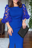 Solid Color Polka Dot Lantern Sleeve Slim High Waist Midi Dress