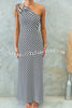 Stylish Striped Print One Shoulder Slope-neck Maxi Dress