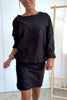 Solid Color Sparkly Round Neck Long Sleeve Casual Mini Dress