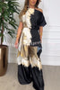 Bellen Satin Unique Print Wide Sleeve Irregular Top and Elastic Waist Wide Leg Pants Set