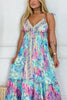 Bohemian Style Unique Print V-neck Suspender Holiday Maxi Dress