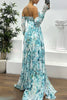 Reina Chiffon Floral Print Pleated Bodice Split Sleeve Strapless Slit Maxi Dress