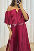 Shelley Pleated Off Shoulder Elastic Waist Slit Maxi Dress