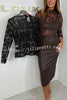 Chelsea Sheer Flower Sequin Detail Mock Neck Long Sleeve Stretch Top