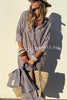 All-match Striped Button Up Half Sleeve Belted Pocket Shirt Midi Dress