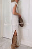 Solid Color Sleeveless Knitted Elegant Waist Midi Dress