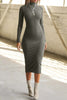 Solid Color Casual Long Sleeve High Neck Slim Midi Dress