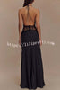 Seductive Details Satin Lace Waist Halter Tie-up Backless Maxi Dress