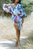 Marielle Linen Blend Floral Print Dolman Sleeve Wrap Loose Mini Dress