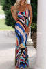 Colorful Elegant Satin Abstract Unique Print Back Lace-up Slip Maxi Dress