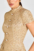 Gold Standard Tweed Fabric Pearl Button Short Sleeve Pocketed Mini Dress