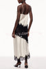 Party Focus Contrast Color Satin Lace Trim Elastic Waist Front Slit Maxi Skirt