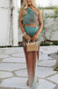 Ibiza Summer Pleated Neutral Ombre One Shoulder Tank and Twist Waist Slit Maxi Skirt Set