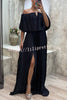 Shelley Pleated Off Shoulder Elastic Waist Slit Maxi Dress