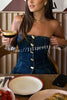 Lennox Denim Off Shoulder Unique Button Up Princess Seams Top