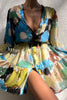 Indianna Unique Tie-dye Print Button Balloon Sleeve Tiered Loose Mini Dress