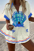 Large Shell Print Loose Button Elastic Waist Shorts Set