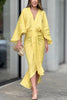 Chantelle Linen Blend Kimono Sleeves Drape High Low Maxi Dress