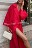 Linen Blend Solid Color Casual Lapel Tie Loose Maxi Dress