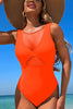 Solid Color Mesh Paneled Stretch One-piece Swimsuit