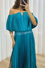 Shelley Pleated Off Shoulder Elastic Waist Slit Maxi Dress