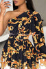 Stylish Printed One Shoulder Tighten Waist Mini Dress