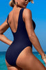 Solid Color Mesh Paneled Stretch One-piece Swimsuit