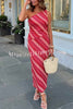 Ansela Knit Wave Unique Print One Shoulder Top and Stretch Maxi Skirt Set
