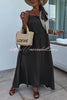 Long Story Solid Color Belted Pocket A-line Breathable Maxi Dress