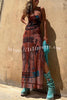Gypsy Style Unique Print Cowl Neck Back Lace-up Slit Midi Dress
