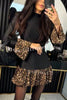 Fashionable Splicing Leopard Print Bell Sleeve Stretch Mini Dress