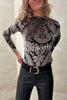 Antarey Velvet Mesh Unique Pattern Long Sleeve Stretch Bodysuit