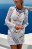 Santorini Sunset Floral Lace Long Sleeve Backless Tie-up Vacation Mini Dress