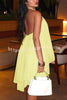 Chiffon Solid Color Halter Backless Irregular Mini Dress